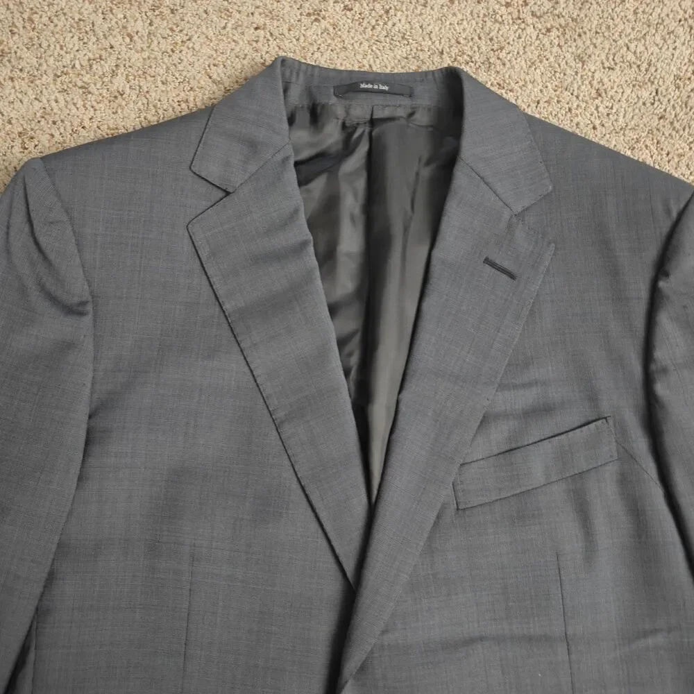 Ermenegildo‎ Zegna Jacket Mens 52 L Gray Suit Fit Rom Wool Notched Lapel 2Button